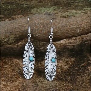 BOHEMIAN SILVER TURQUOISE LEAF EARRINGS